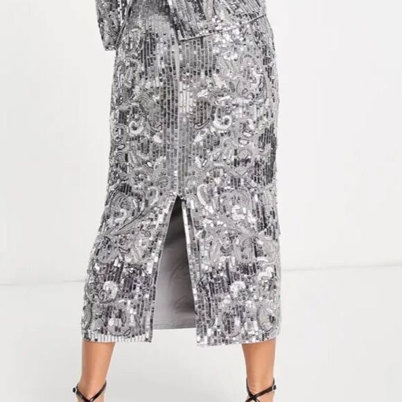 NWT ASOS Edition Mirrored Sequined Midi Skirt Sz 14 - Picture 5 of 12